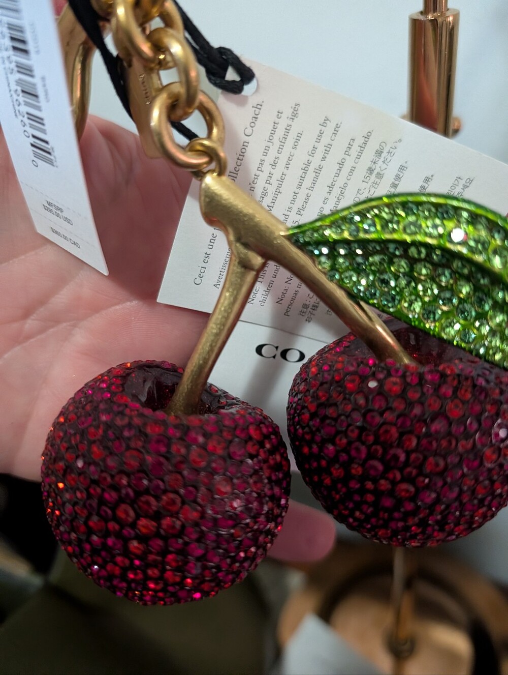 Coach Large Crystal Cherry Bag Charm - Picture 3 of 10